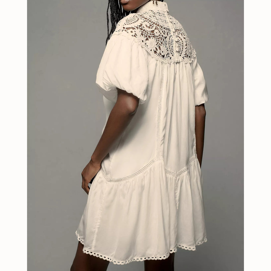 By Anthropologie High-Neck Lace Tunic Mini Dress