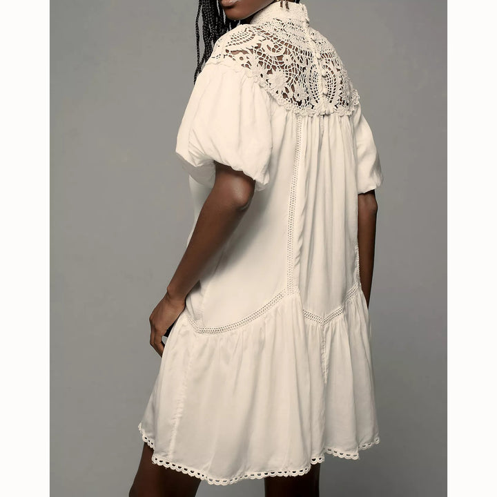 By Anthropologie High-Neck Lace Tunic Mini Dress