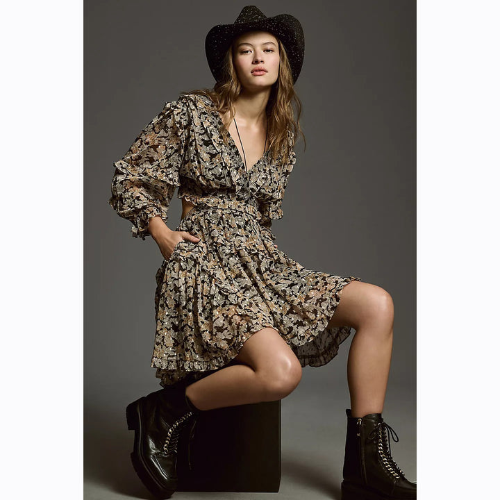 By Anthropologie V-Neck Ruffle Cutout Dress