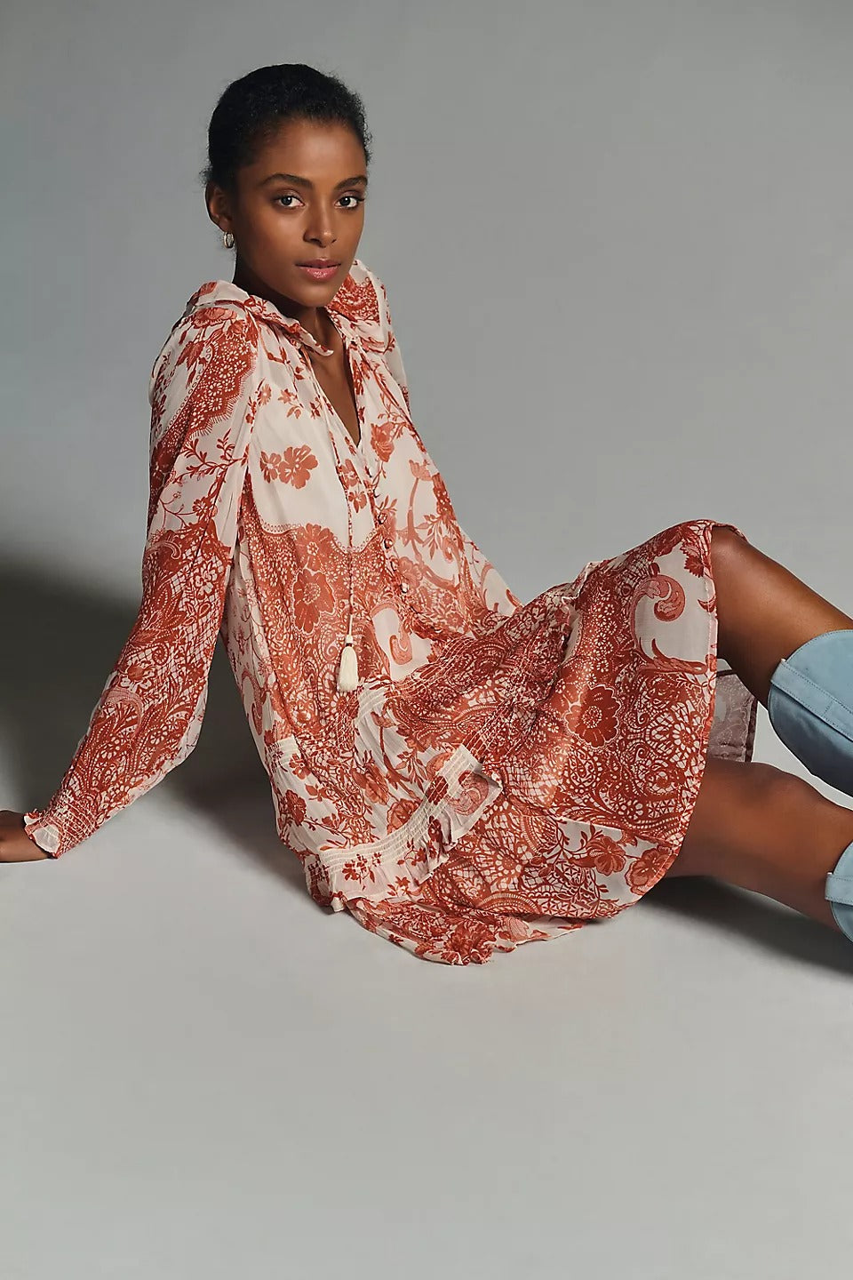 the marais printed chiffon mini dress Anthropologie The Marais Printed Chiffon Mini Dress White Chocolate Couture
