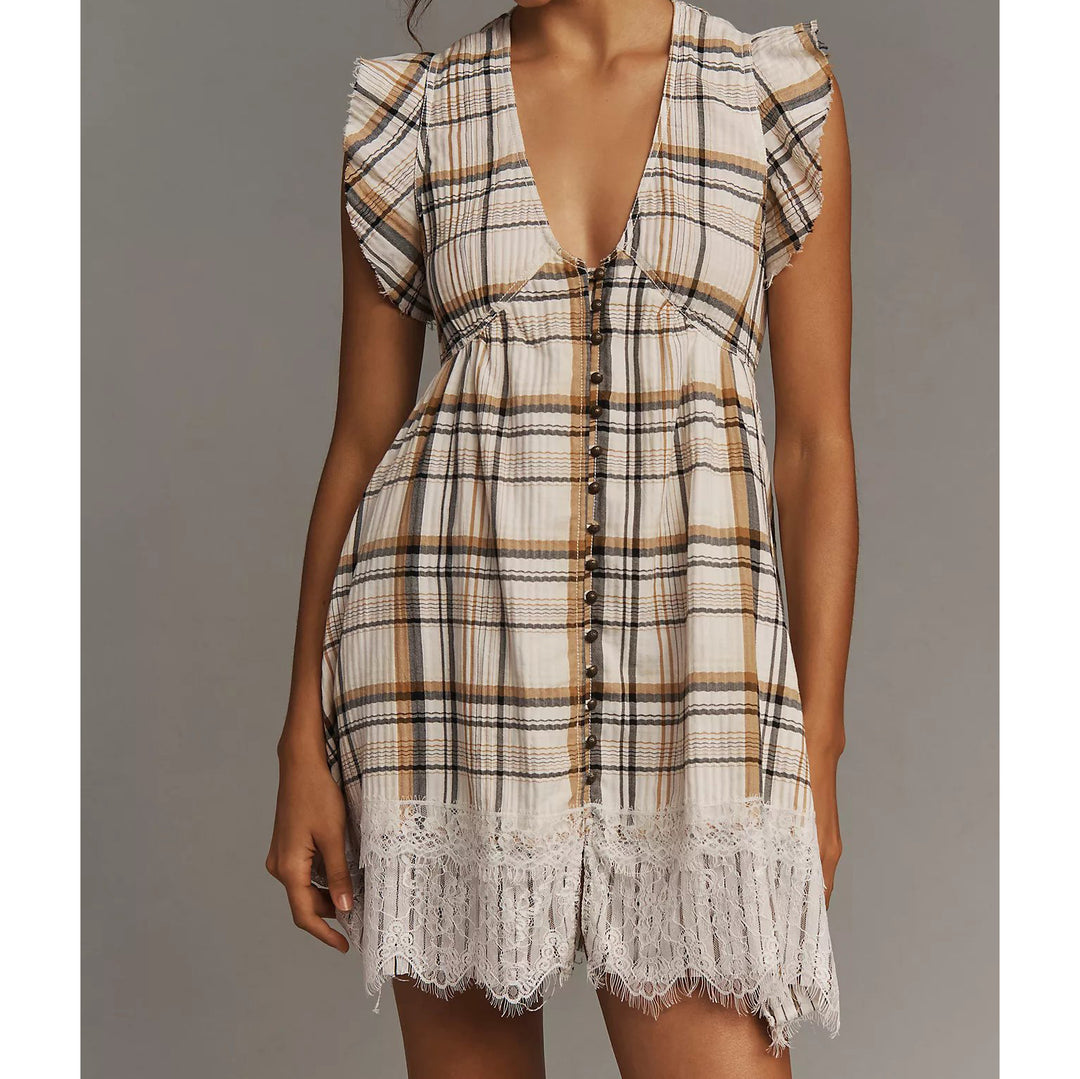 By Anthropologie Pilcro Flutter-Sleeve Button-Front Mini Dress