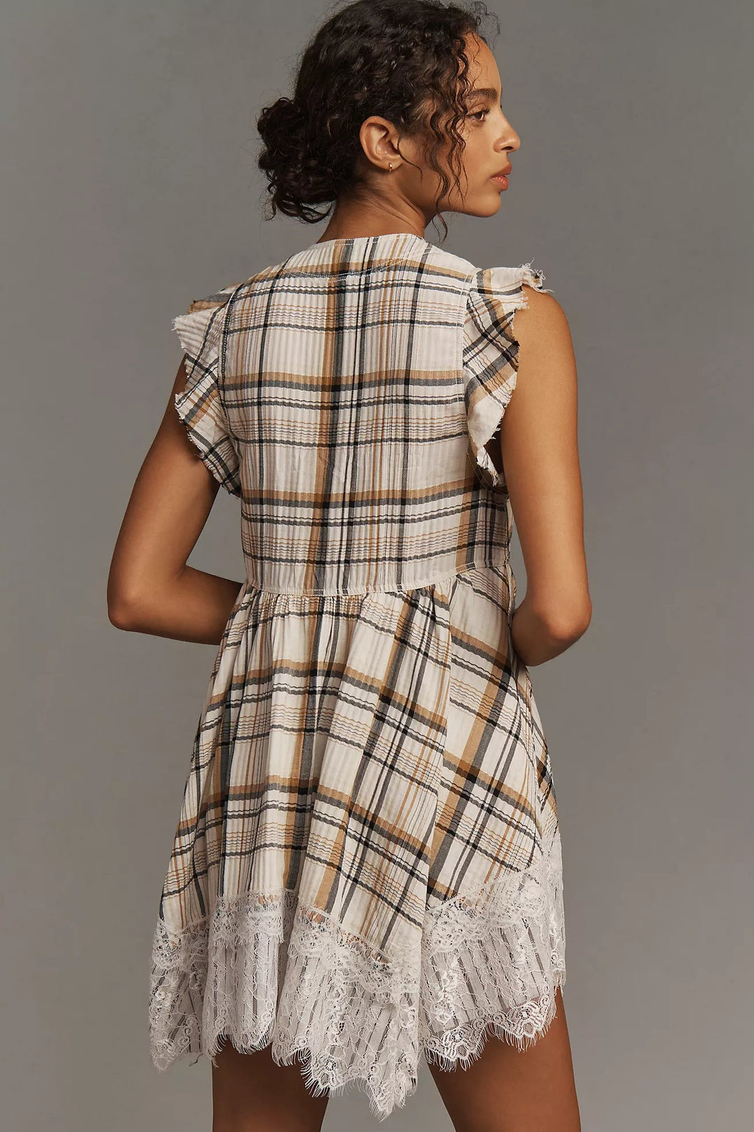 By Anthropologie Pilcro Flutter-Sleeve Button-Front Mini Dress