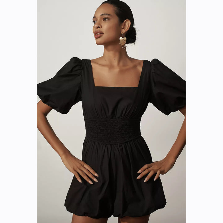 Maeve Anthropologie Puff-Sleeve Smocked Romper