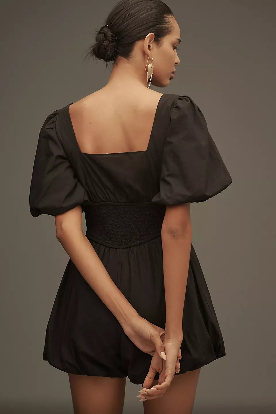 Maeve Anthropologie Puff-Sleeve Smocked Romper