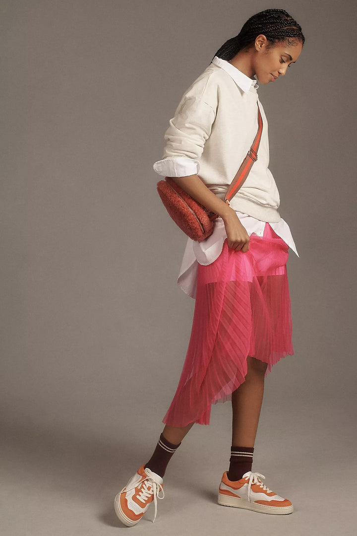 By Anthropologie Sunburst Pleated Sheer Midi Skirt
