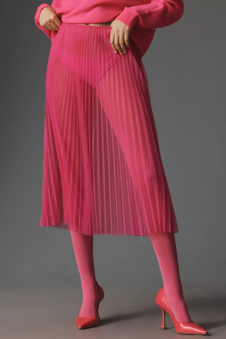 By Anthropologie Sunburst Pleated Sheer Midi Skirt