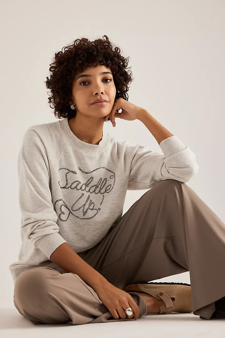 By Anthropologie Crew-Neck Graphic Sweatshirt Top