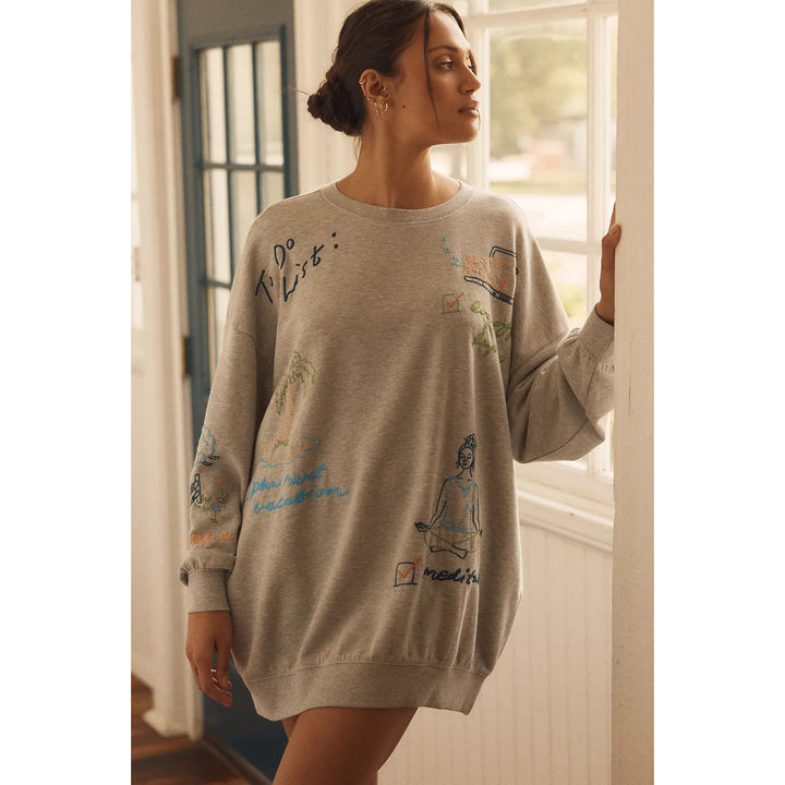 By Anthropologie Embroidered Crew-Neck Sweatshirt Top