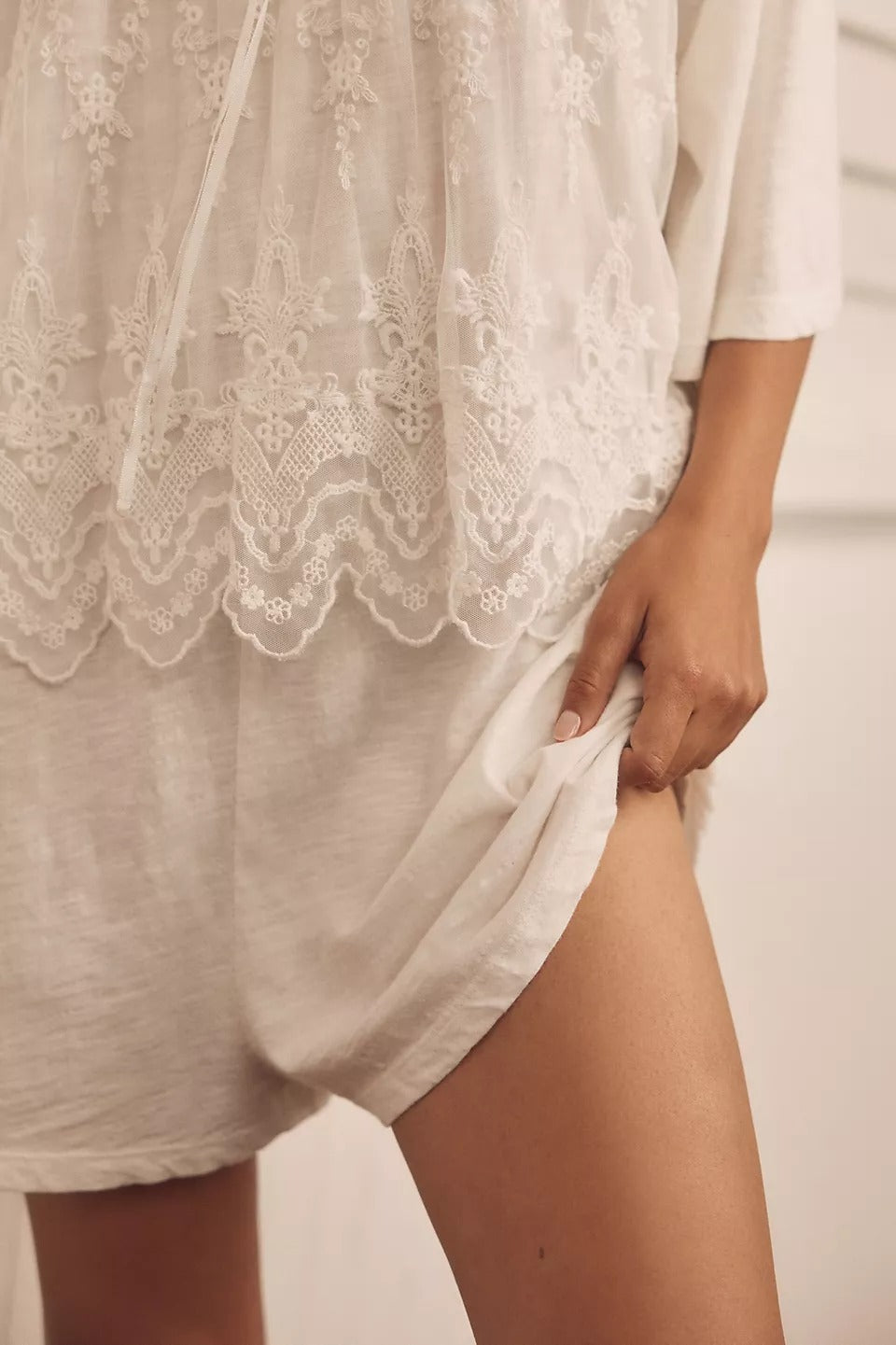 Anthropologie LyreBird Cotton Lace Twofer Romper