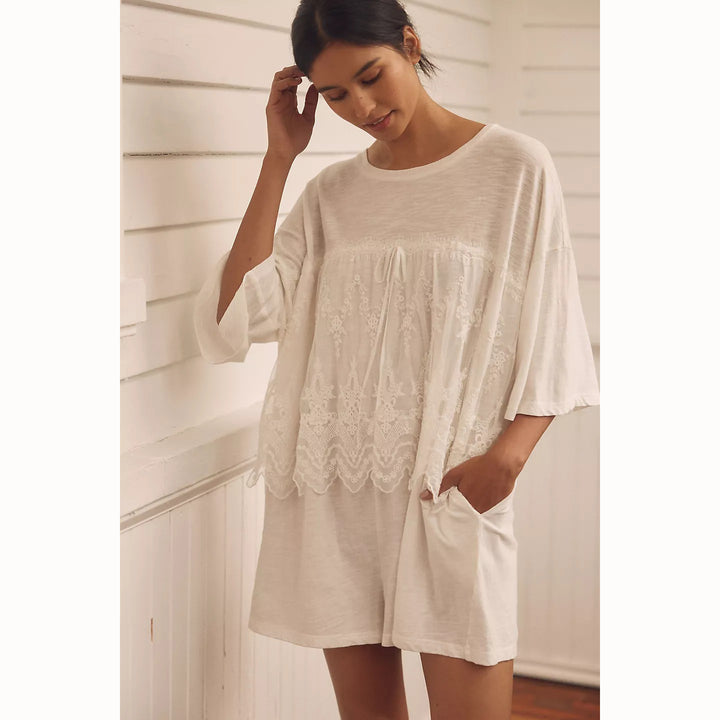 Anthropologie LyreBird Cotton Lace Twofer Romper
