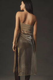 By Anthropologie Strapless Sheer Metallic Tube Tunic Top