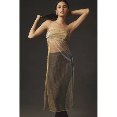 By Anthropologie Strapless Sheer Metallic Tube Tunic Top