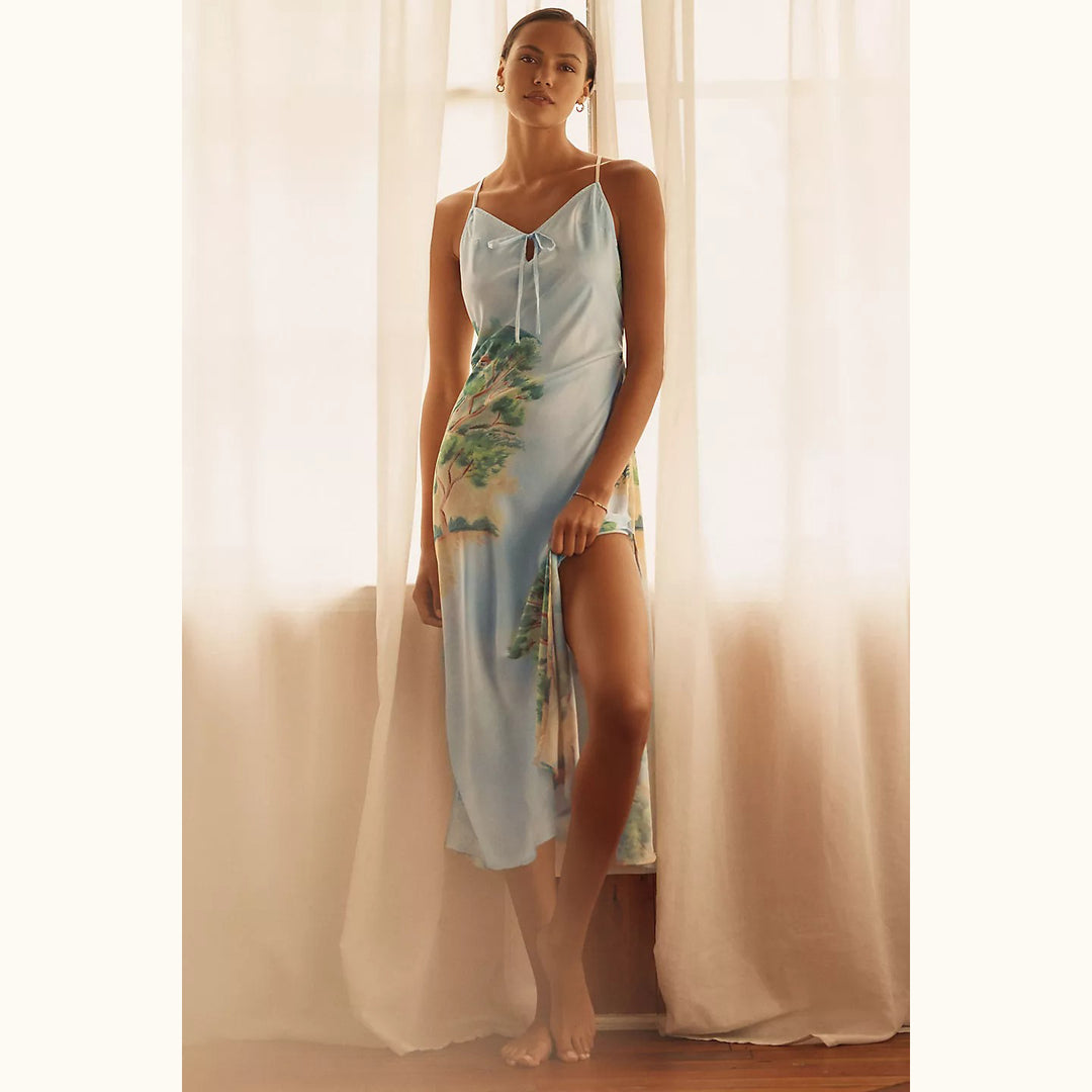 By Anthropologie Sleeveless Silky Slip Midi Dress โ White Chocolate Couture