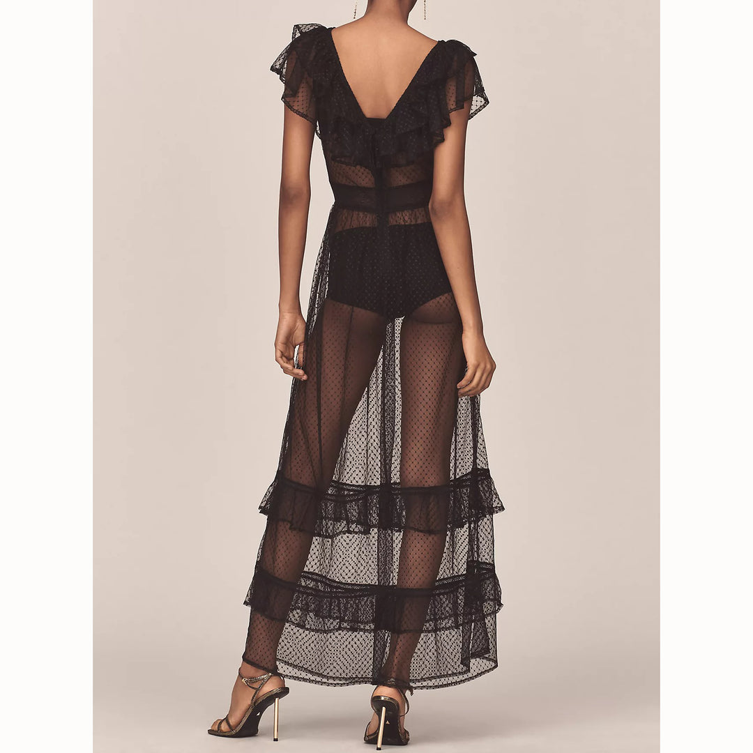 By Anthropologie Ruffle Sheer Mesh Maxi Dress