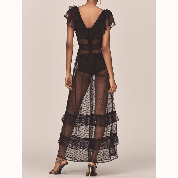 By Anthropologie Ruffle Sheer Mesh Maxi Dress