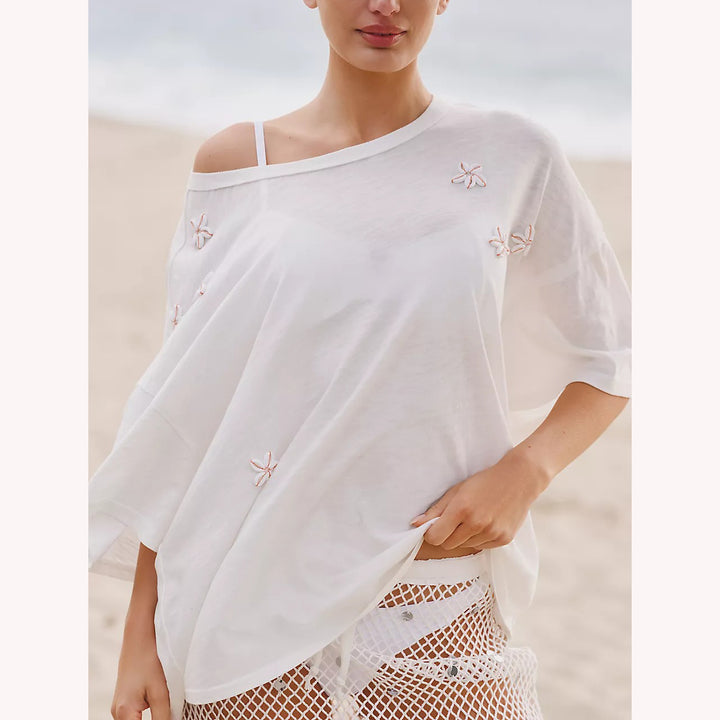 Anthropologie Celandine Shells for Days Embellished T-Shirt Top