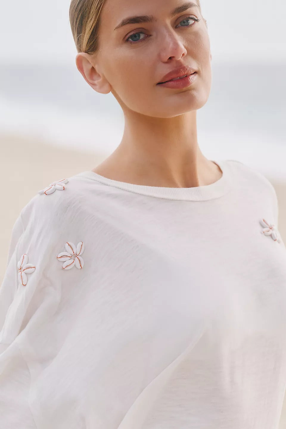Anthropologie Celandine Shells for Days Embellished T-Shirt Top