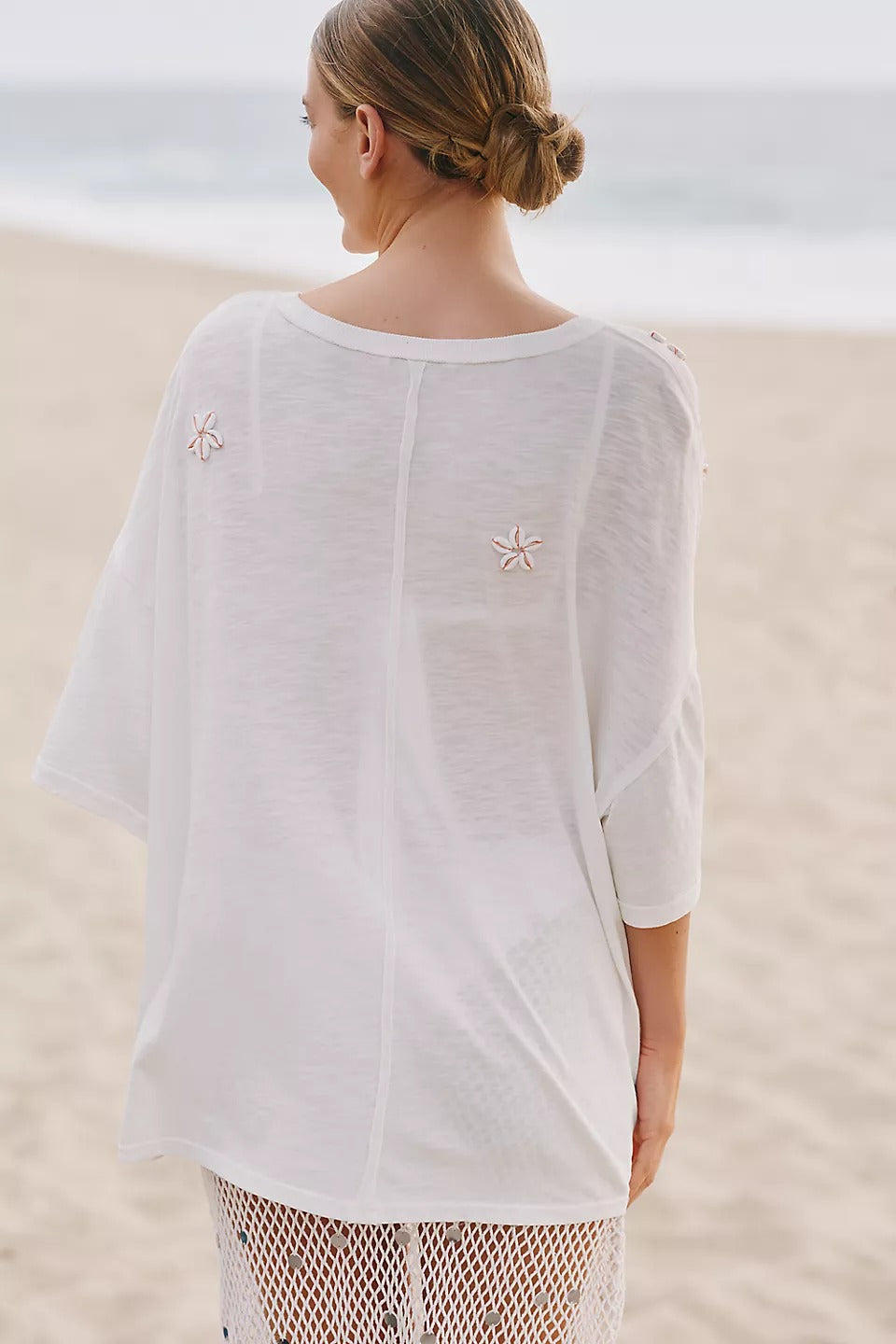 Anthropologie Celandine Shells for Days Embellished T-Shirt Top