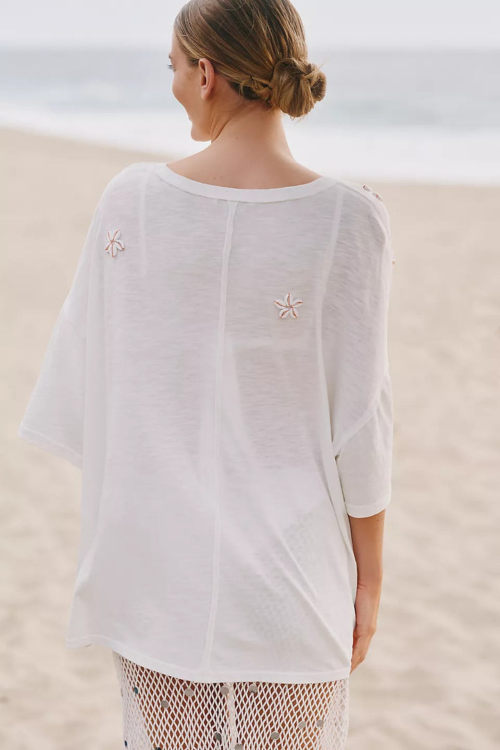 Anthropologie Celandine Shells for Days Embellished T-Shirt Top