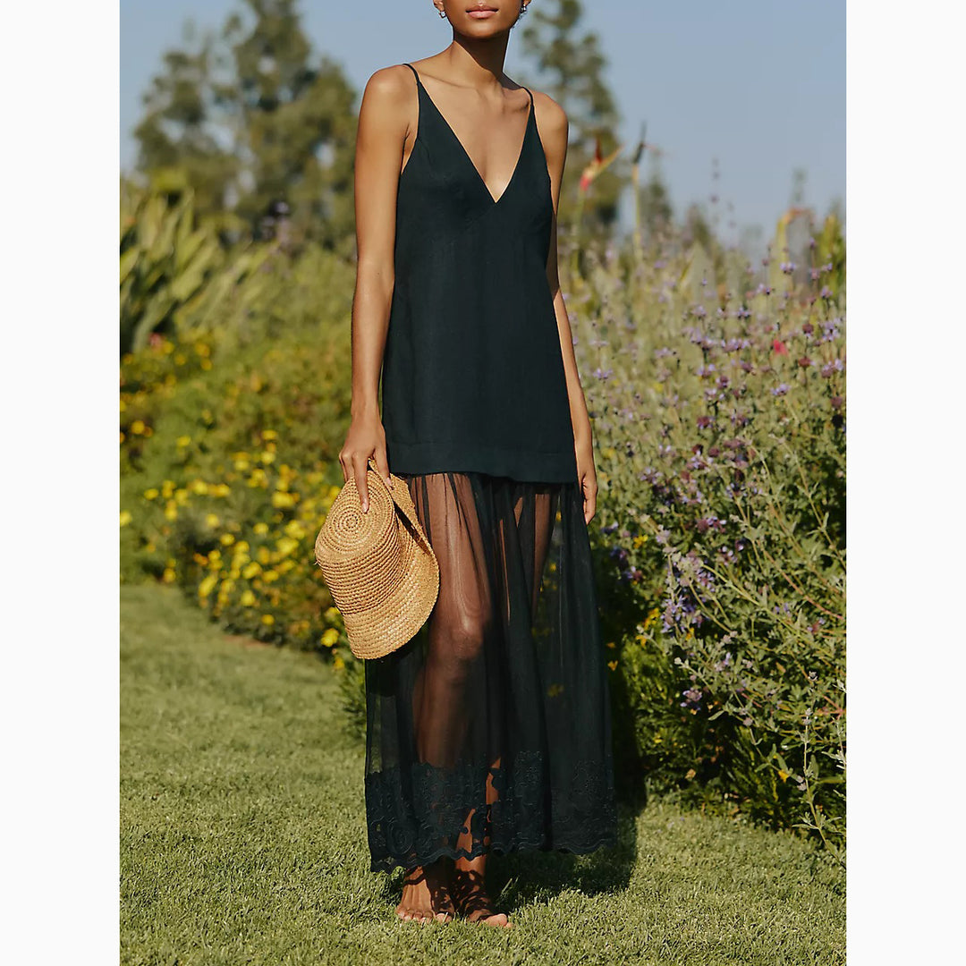 By Anthropologie Celandine Sleeveless Sheer Linen Maxi Slip Dress