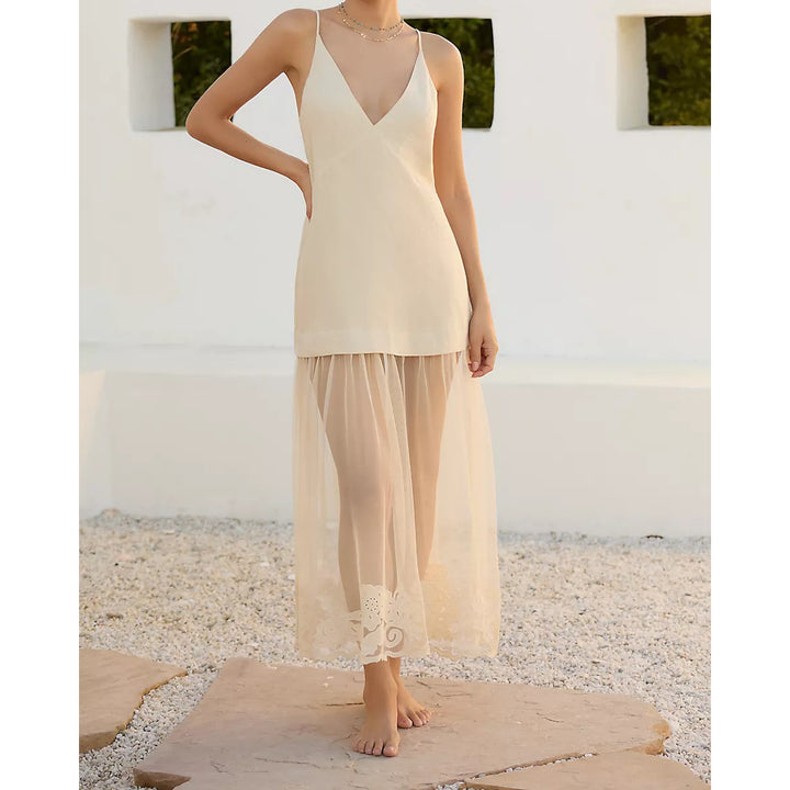 By Anthropologie Celandine Sleeveless Sheer Linen Maxi Slip Dress