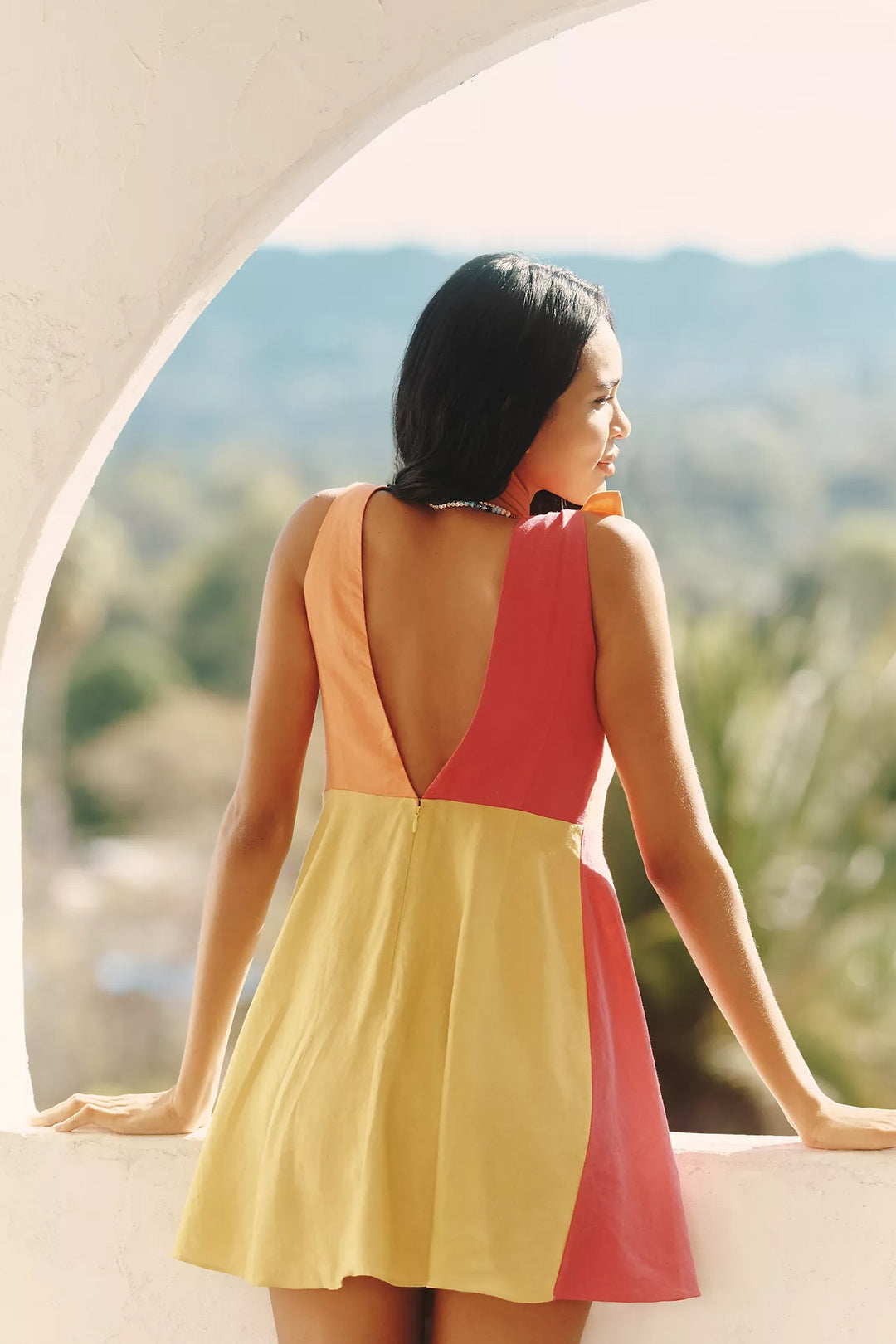 celandine linen dress Anthropologie Celandine Pakika Linen Blend Colourblock Mini Dress