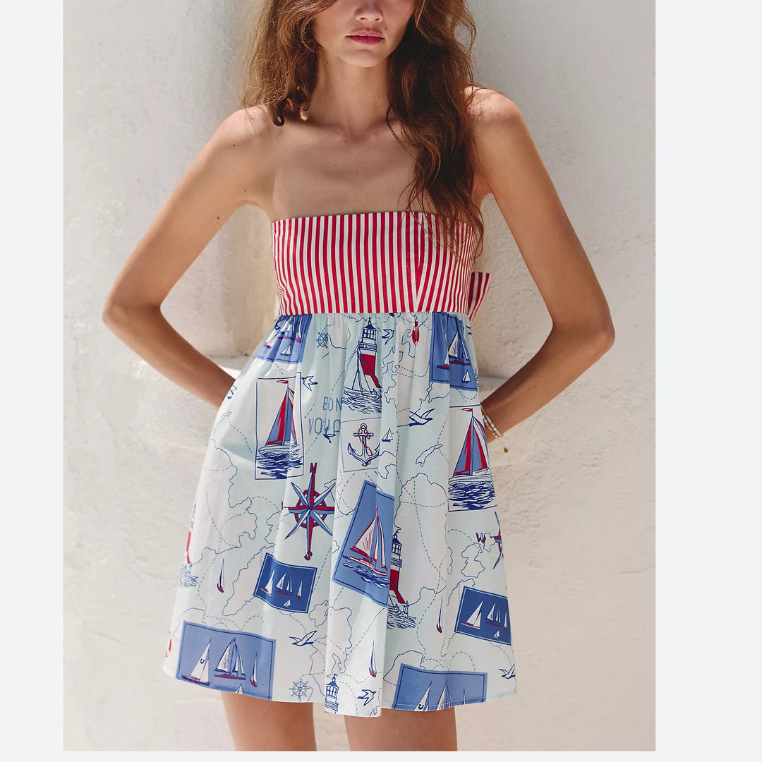 Anthropologie Celandine Cotton Printed Strapless Mini Dress