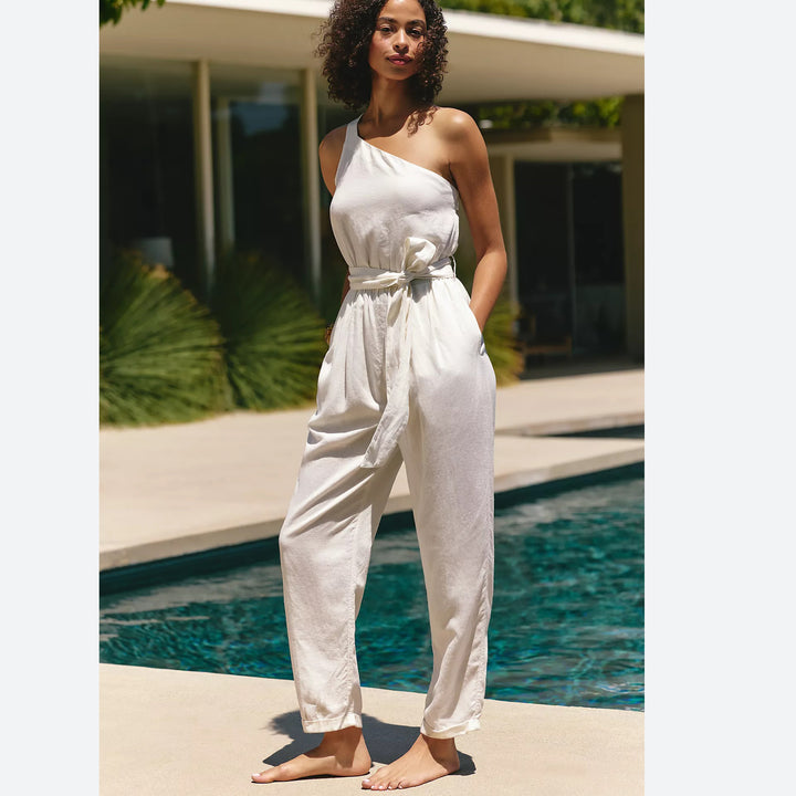 Anthropologie Celandine One-Shoulder Jumpsuit Dress