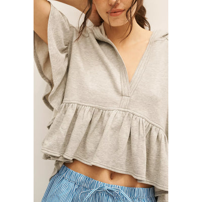 Daily Practice by Anthropologie Short-Sleeve Ruffled Sweatshirt Top