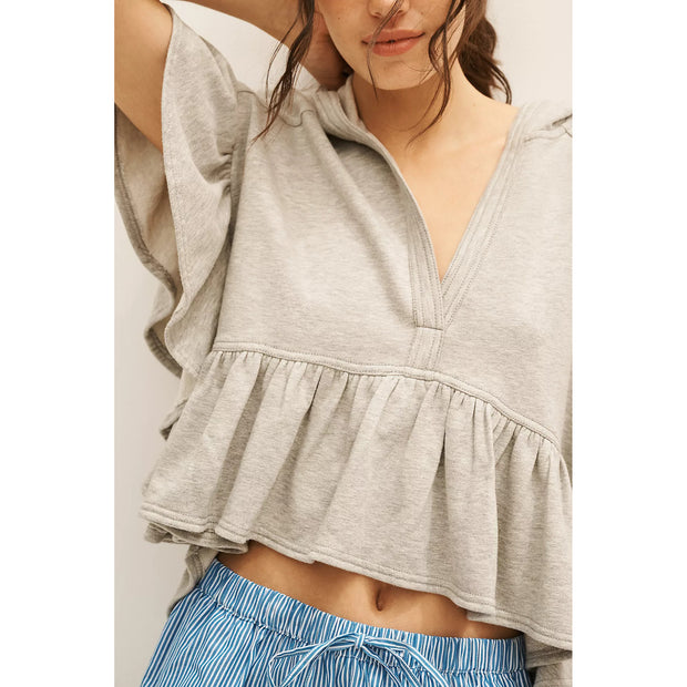 Daily Practice by Anthropologie Short-Sleeve Ruffled Sweatshirt Top