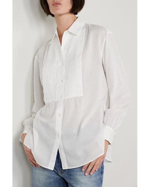 Nili Lotan Daniel Voile Tuxedo Pintucked Buttondown Tunic Shirt Top