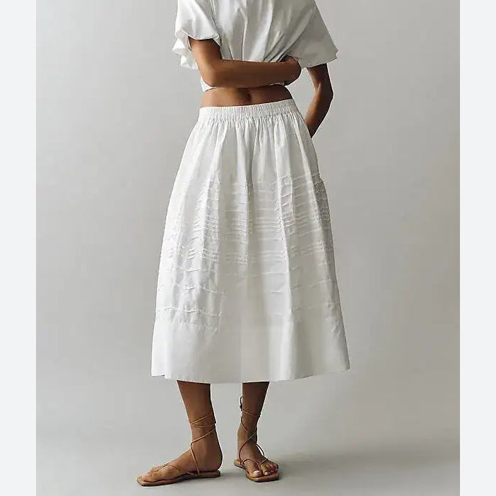 Anthropologie Maeve Cotton Pintuck Women's Midi Skirt
