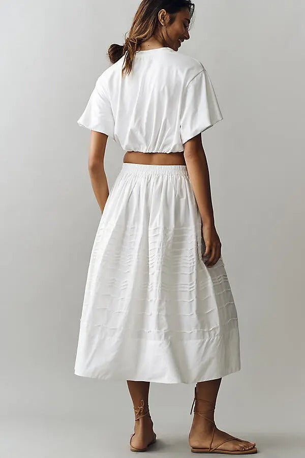Anthropologie Maeve Cotton Pintuck Women's Midi Skirt
