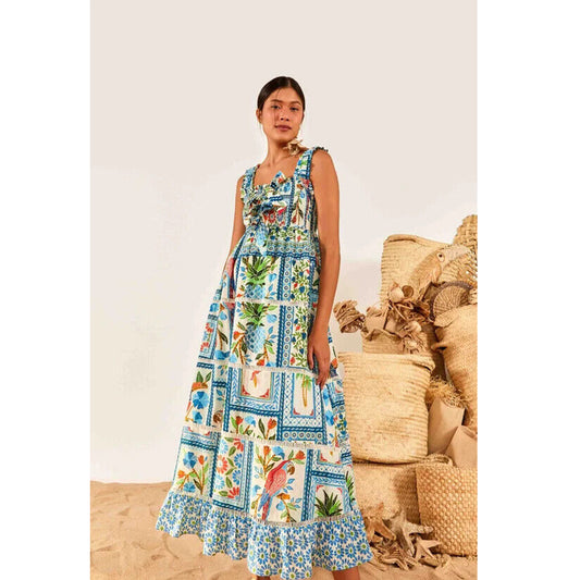 Farm Rio Anthropologie Tropical Tiles Maxi Dress S