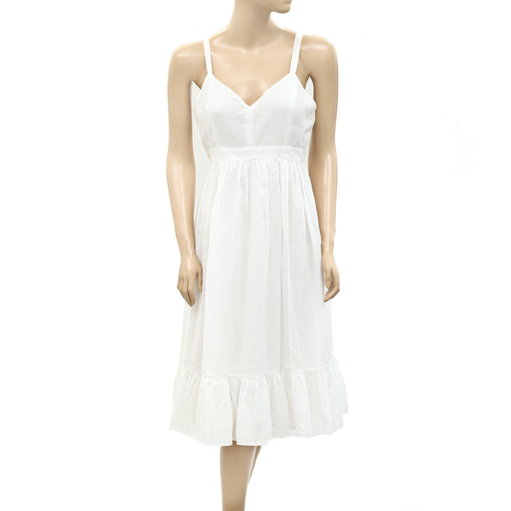 The Great Solid White Ruffle Midi Dress