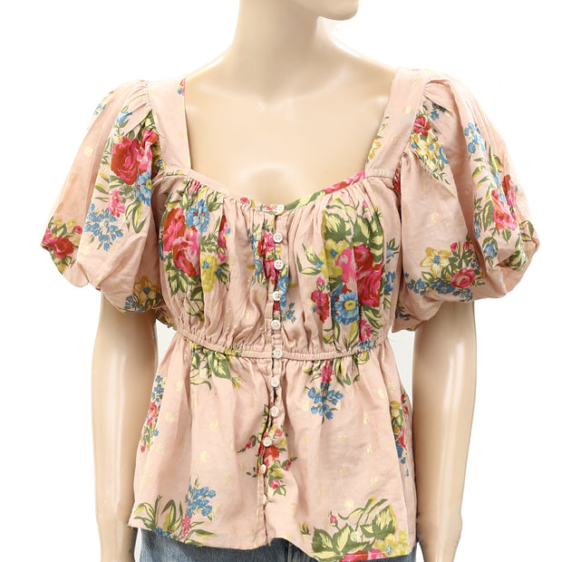 Love The Label Anthropologie Rosette Babydoll Blouse Top