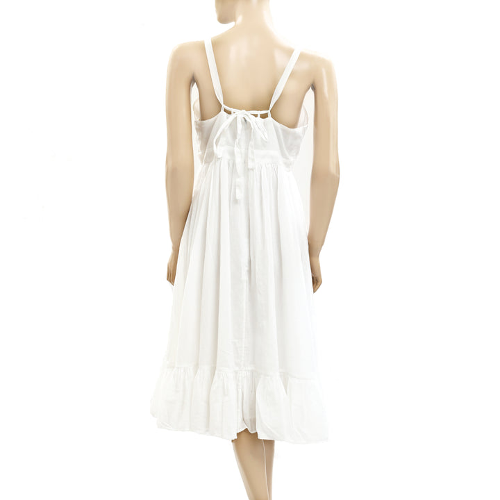 The Great Solid White Ruffle Midi Dress