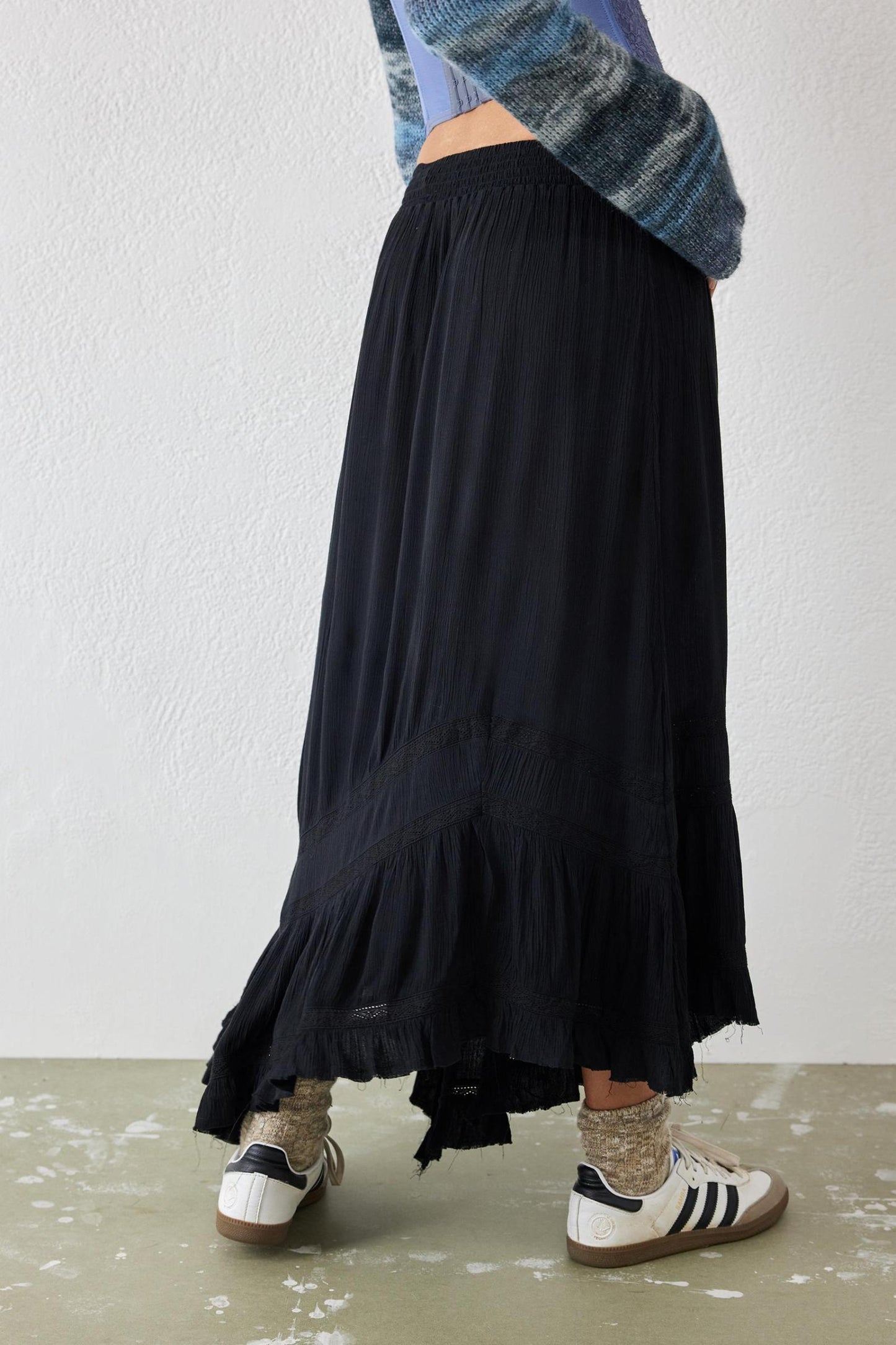 Urban Outfitters UO Black Crinkle Asymmetrical Prairie Maxi Skirt