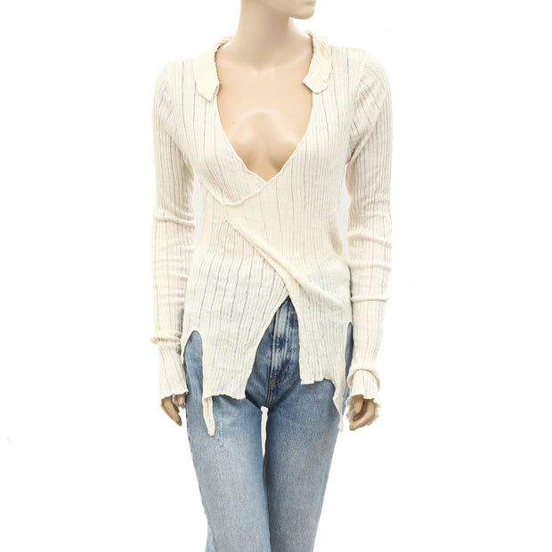 Urban Outfitters UO Gina Long-Sleeved Spliced Wrap Top