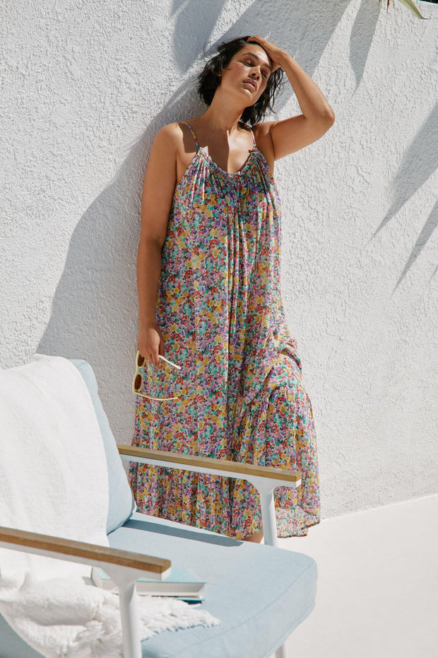 By Anthropologie The Malika Printed Slip Maxi Dress