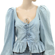 Love The Label Anthropologie Denim Puff Sleeve Blouse Top