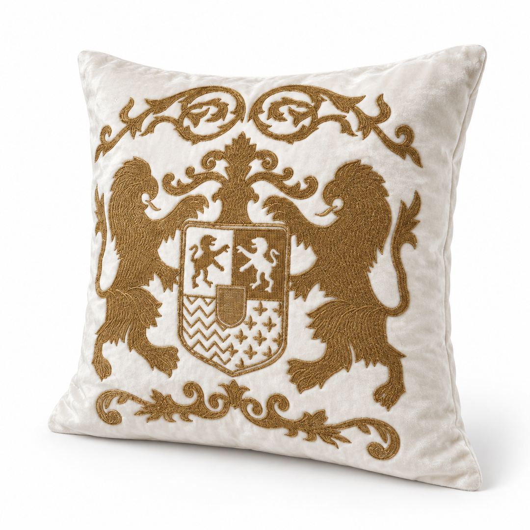 1 PCS Twin Lions Embroidered Cushion Cover Square Throw Pillow Sofa Decor