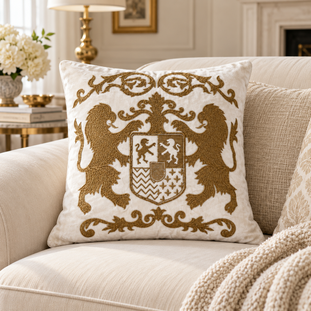 1 PCS Twin Lions Embroidered Cushion Cover Square Throw Pillow Sofa Decor