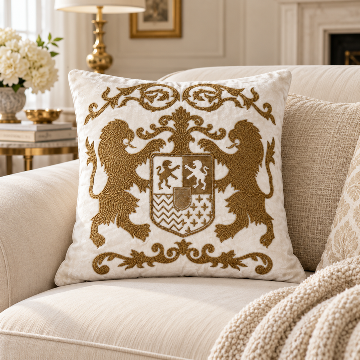 1 PCS Twin Lions Embroidered Cushion Cover Square Throw Pillow Sofa Decor