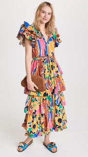 Anthropologie Love The Label V Neck Ruffle Maxi Dress