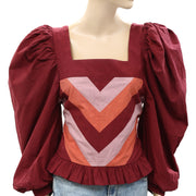 Anthropologie Love The Label Smocked Puff Sleeve Blouse Top