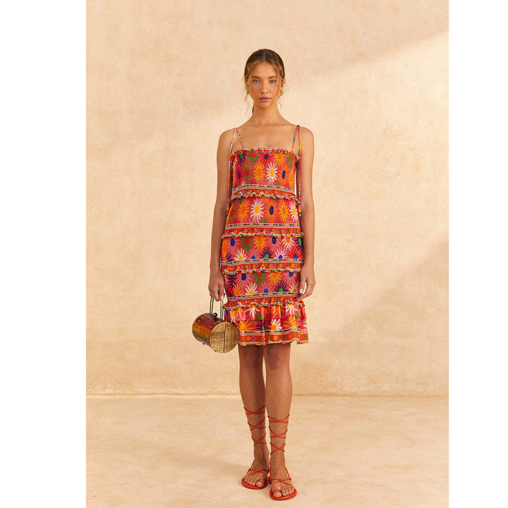 Farm Rio Anthropologie Coral Summer Sun Mini Dress