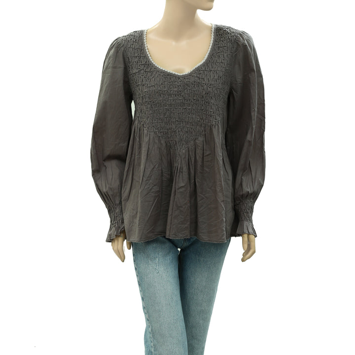 Odd Molly Anthropologie Smocked Crochet Lace Tunic Top