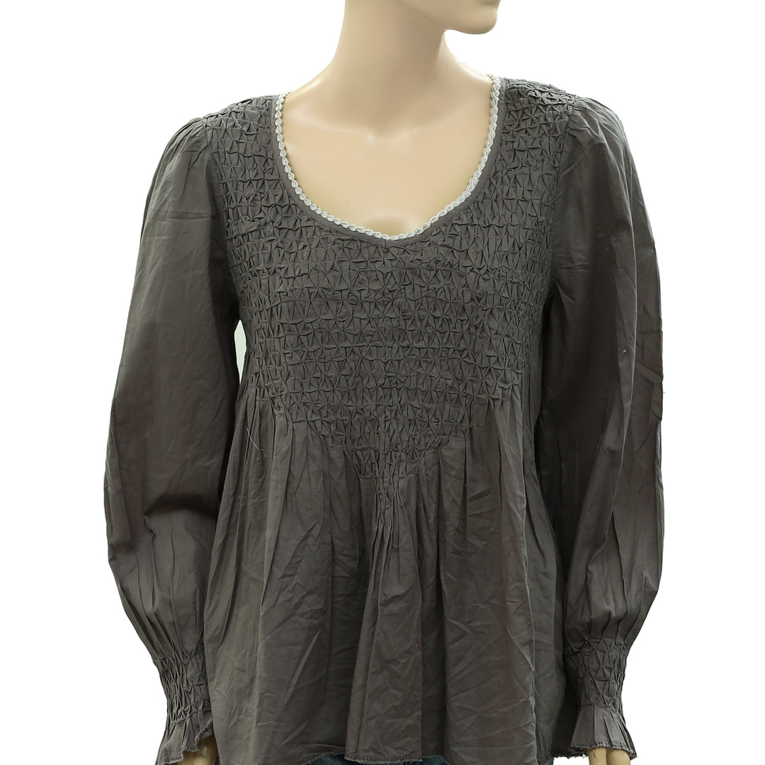 Odd Molly Anthropologie Smocked Crochet Lace Tunic Top