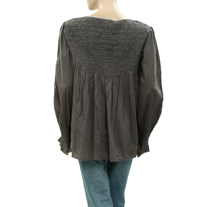 Odd Molly Anthropologie Smocked Crochet Lace Tunic Top